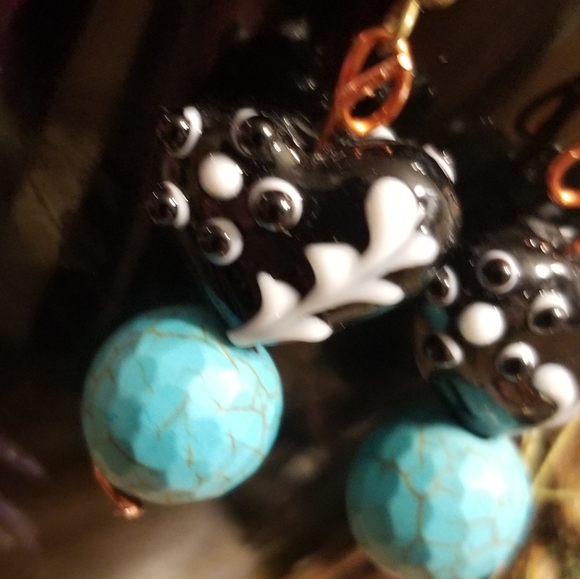 Boho Heart lamp work Beaded Earrings Handmade - Picture 3 of 3